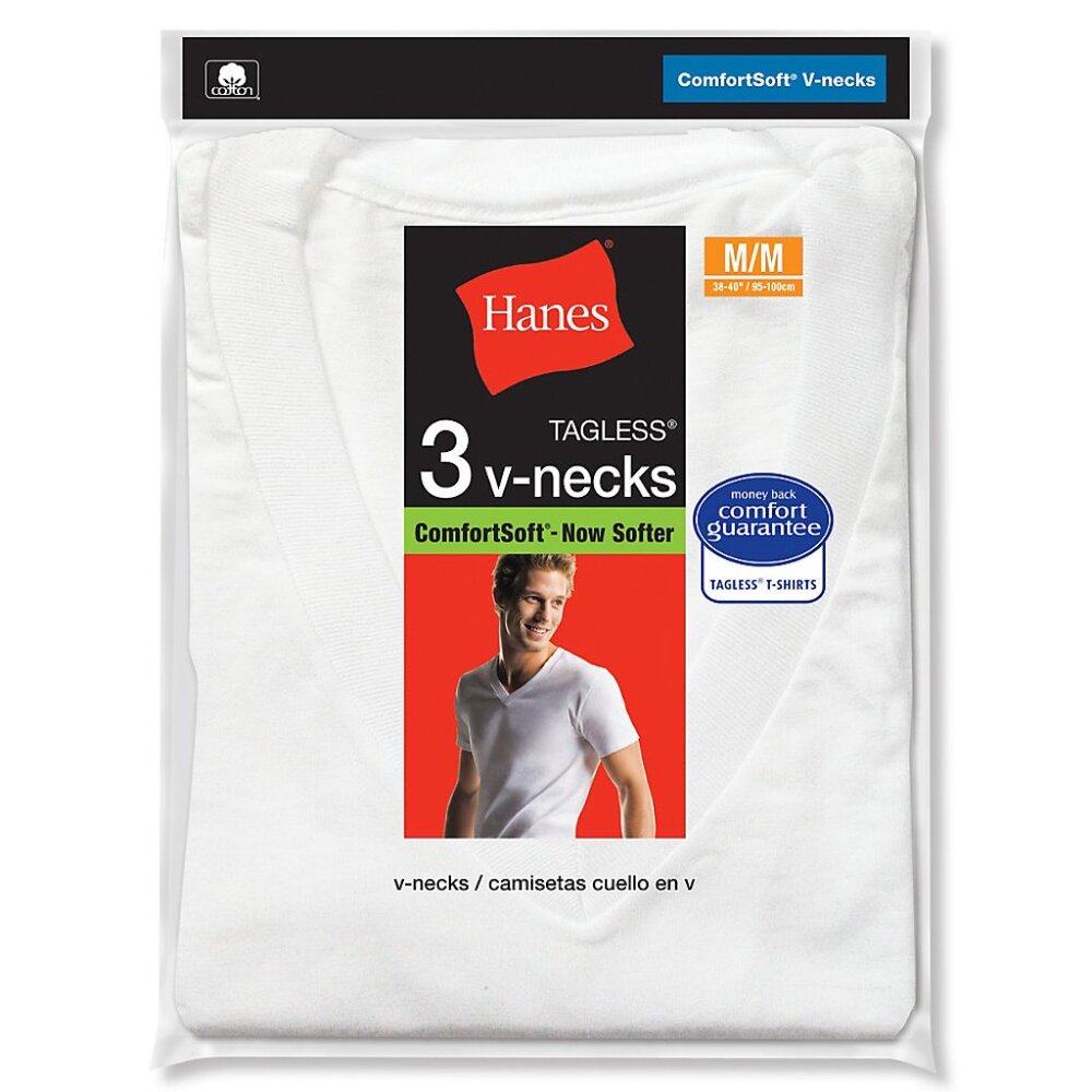 Hanes Men’s V-Neck Cotton T-Shirts Small 3-Pack – Tagless Comfort